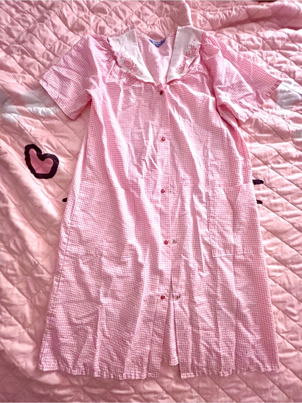 Pink Gingham Housecoat Robe Nightgown